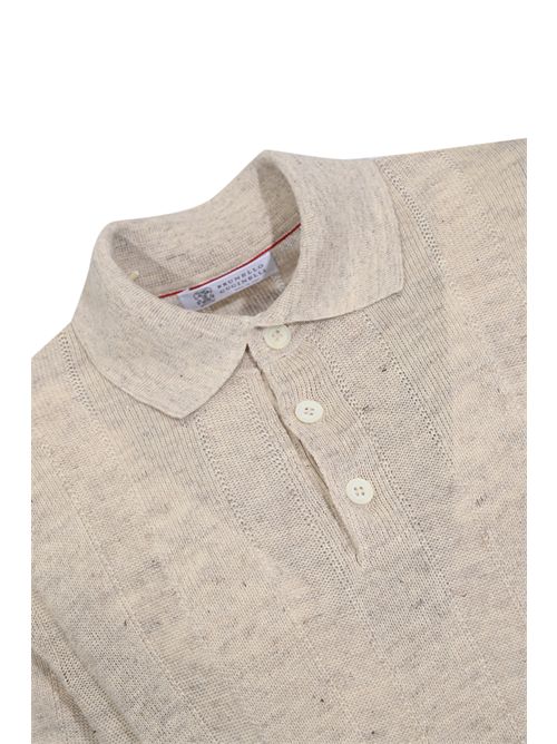 Polo a coste in misto lino e cotone Juta/Nocciola BRUNELLO CUCINELLI | M2L707815CSN89